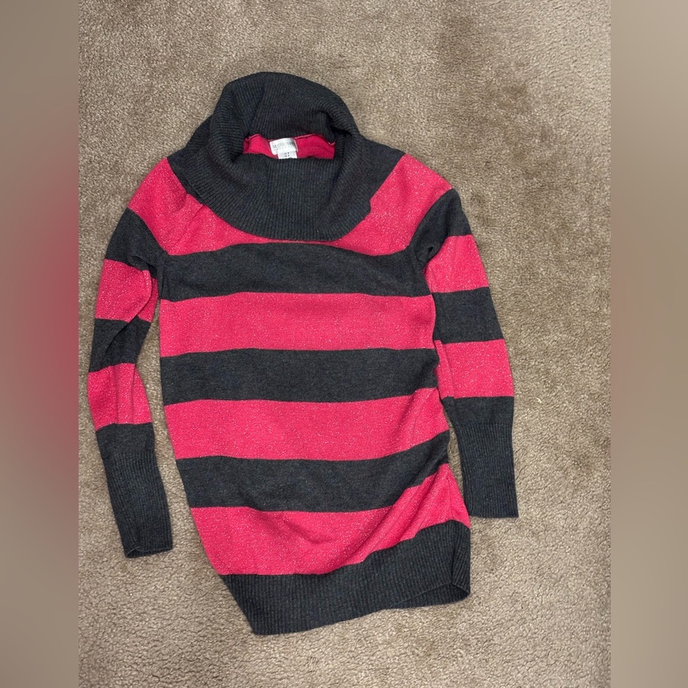 Motherhood Maternity Black and Hot Pink Striped Turtleneck Sweater